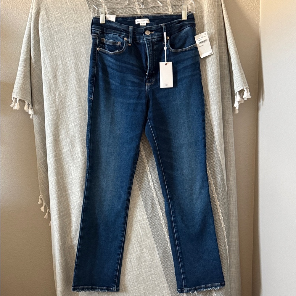 Good American Blue Straight Leg Jeans Classic Denim